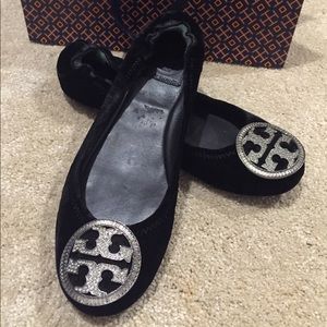Rare! Tory Burch Velvet Crystal Flats
